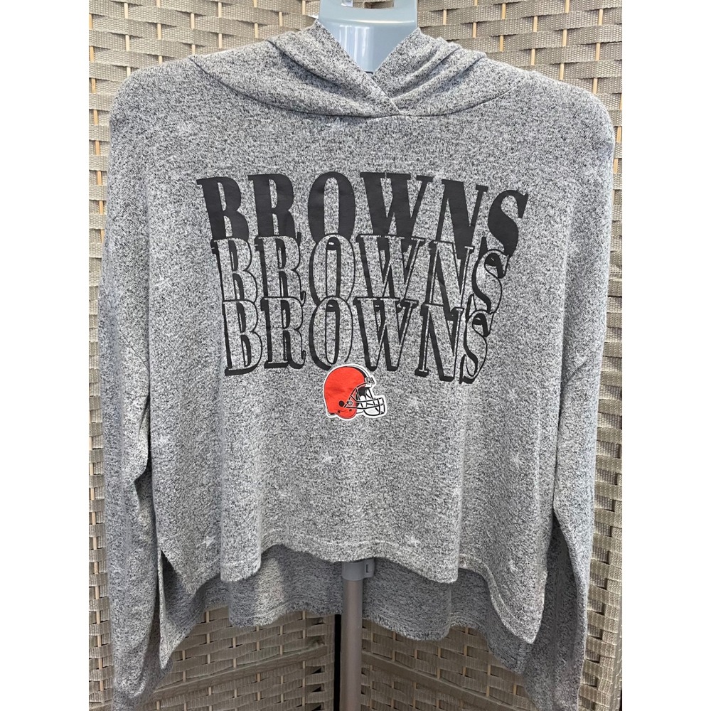 NFL Team Apparel Cleveland Browns Womens Gray Star Print Cropped Hoodie Large